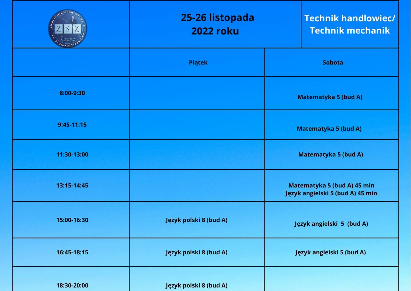 Plan zjazdy Branżowej Szkoły II Stopnia - wersja 2