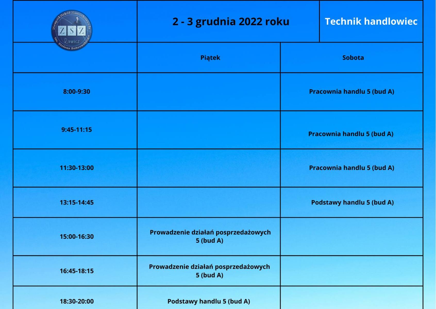 Plan zjazdu na 2-3 grudnia 2022 r. dla słuchaczy BS II
