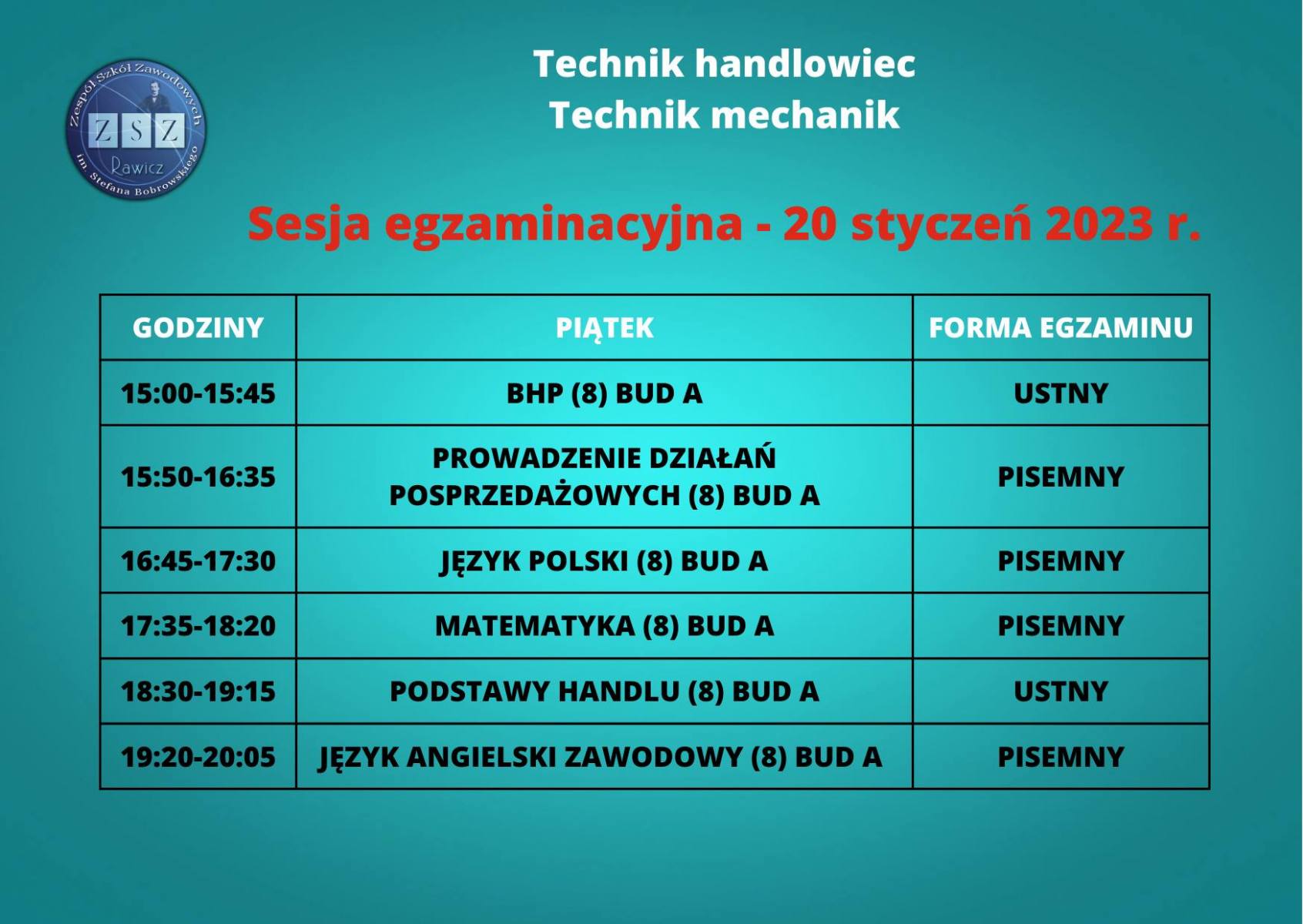 Sesja egzaminacyjna BS II - piątek 20.01.2023