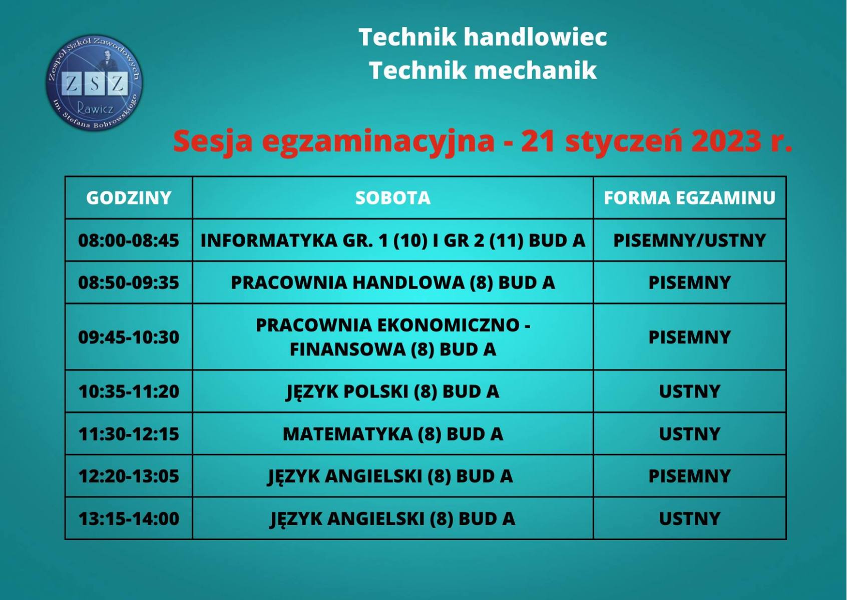 Sesja egzaminacyjna BS II - sobota 21.01.2023