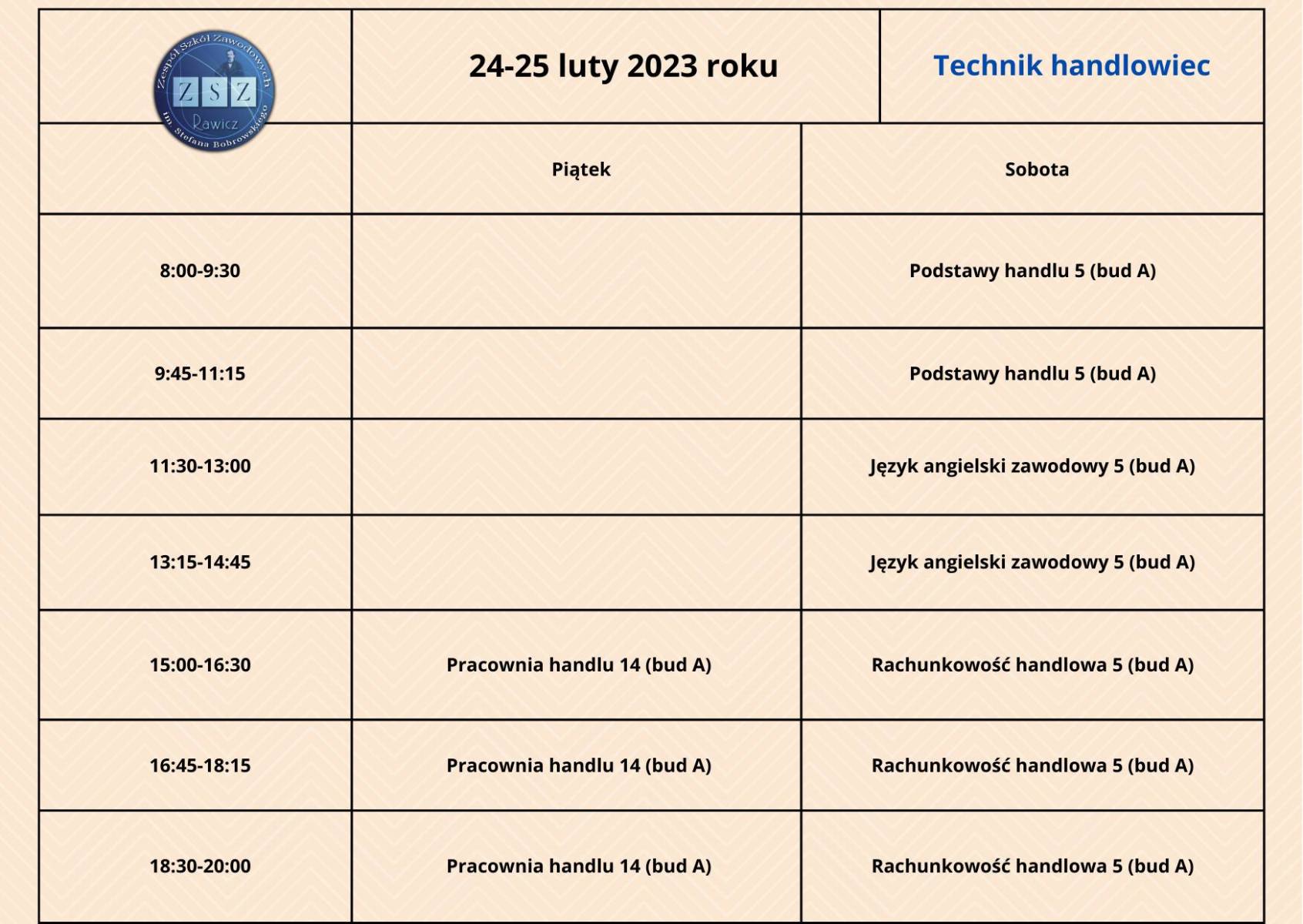 Plan dla BS II na 24-25 luty 2023 r. - technik handlowiec