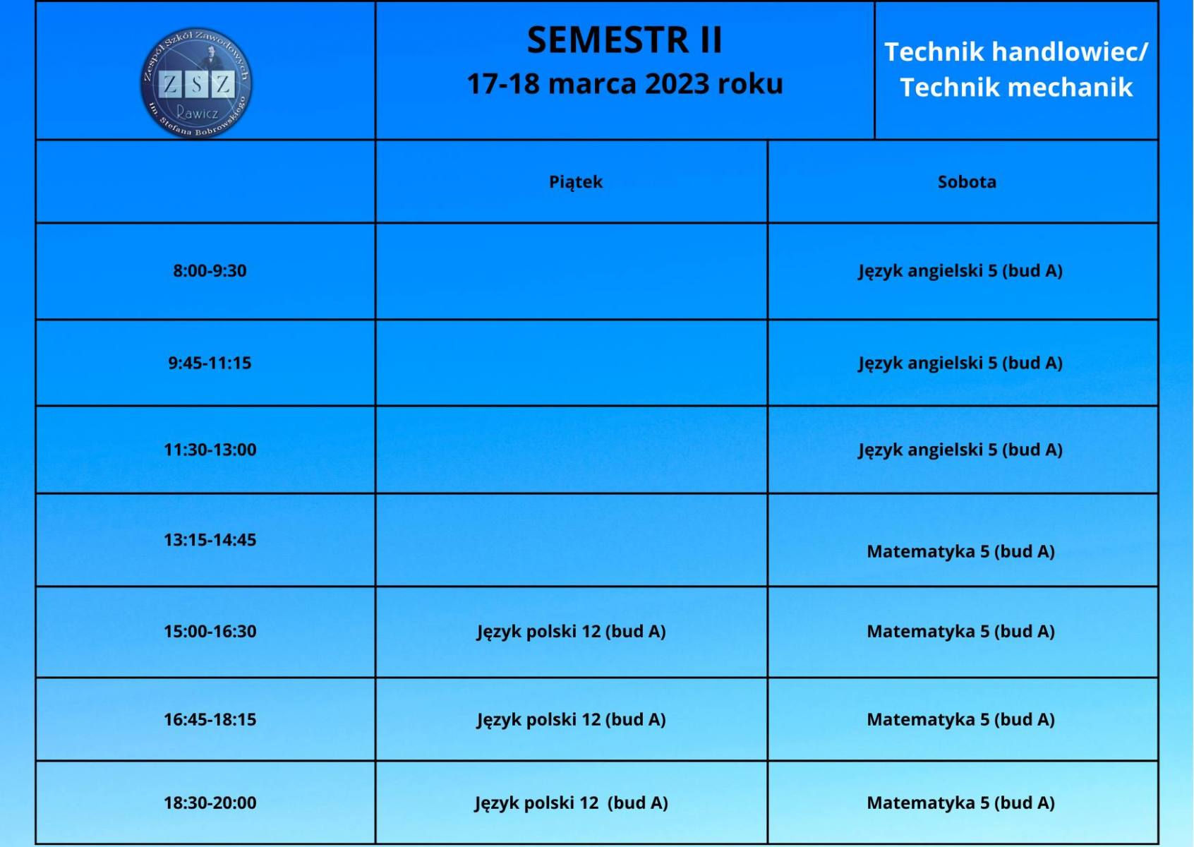 Plan zajęć BS II - 17-18.03.2023 r. 