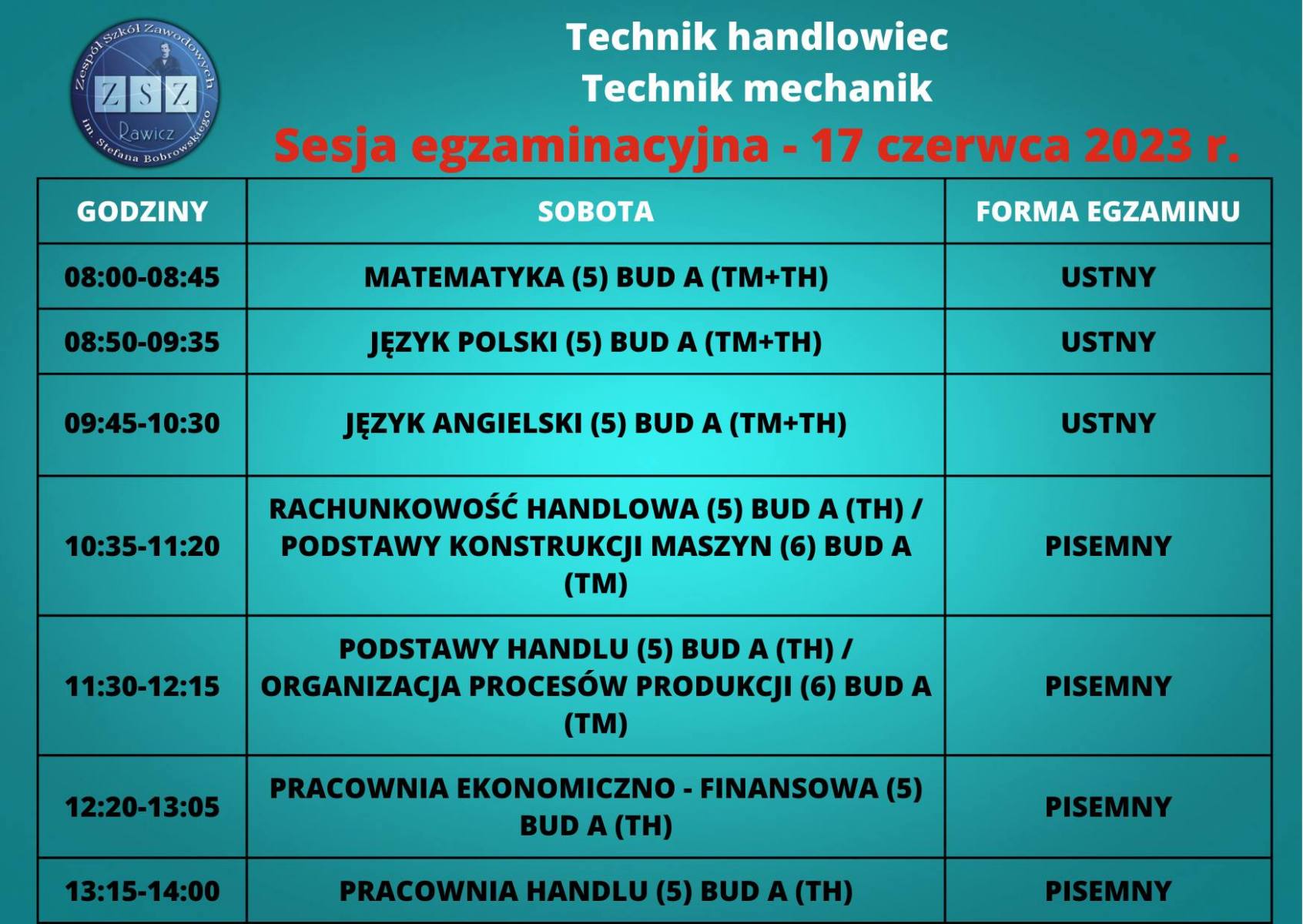 Sesja egzaminacyjna letnia - BS II - 17.06.2023 r.