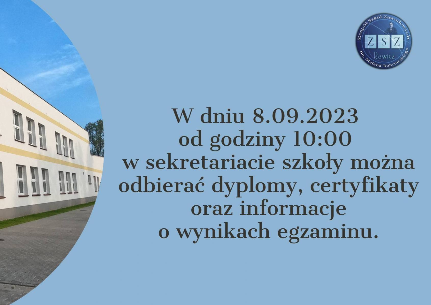 Ogłoszenie o odbiorze wyników egzaminu, informacji, certyfikatów