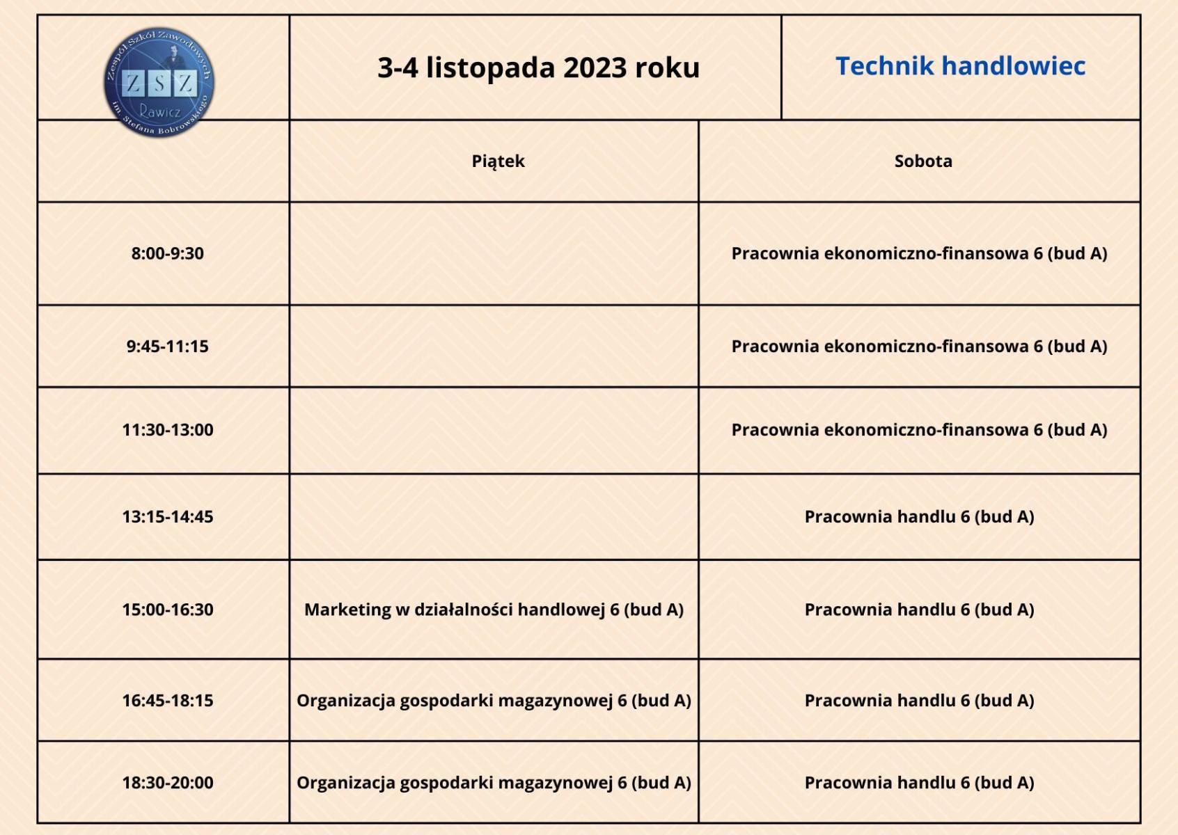 Plan zajęć - technik handlowiec - 3-4.11.2023 r. 