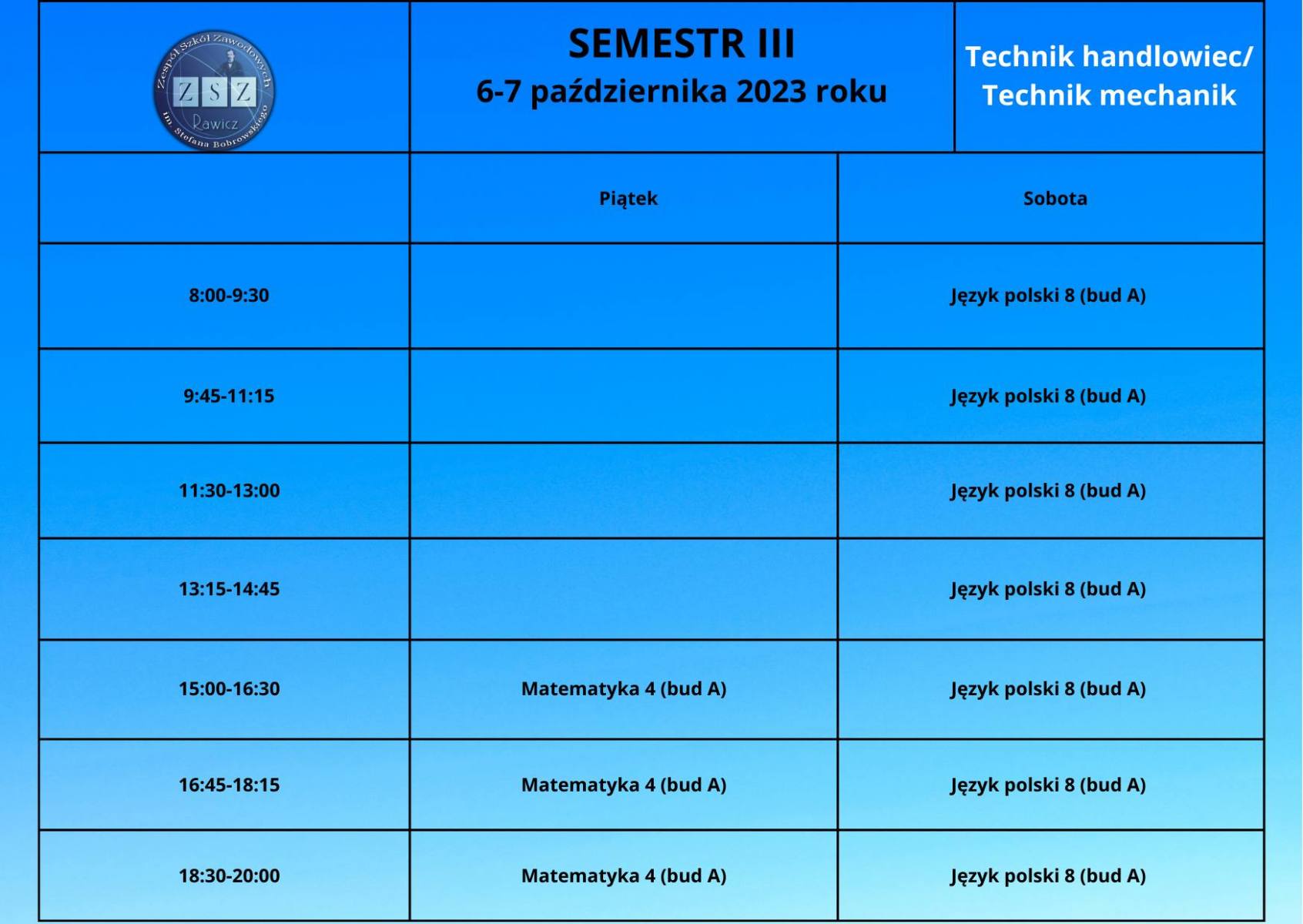 Plan zajęć BS II - 6-7.10.2023 r. - ogólny