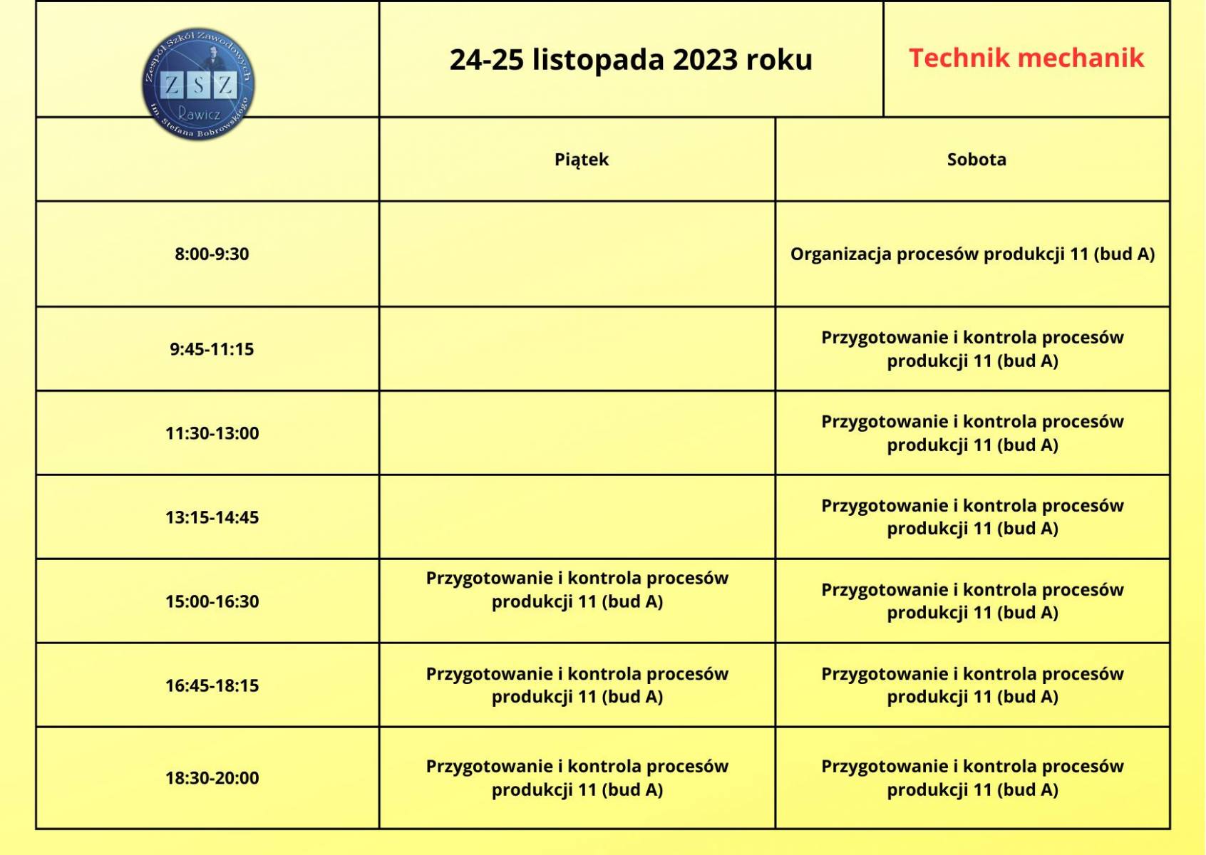 Plan zjazdu - technik mechanik - 24-25.11.2023 r.