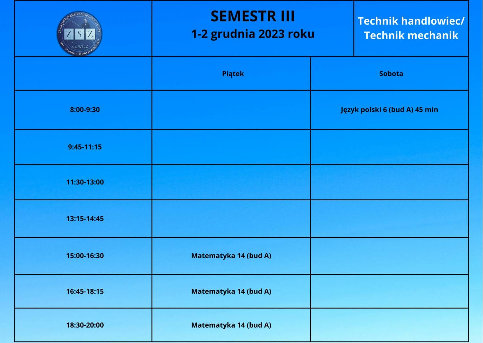 Plan zjazdu BS II - 1-2 grudnia 2023 r. 