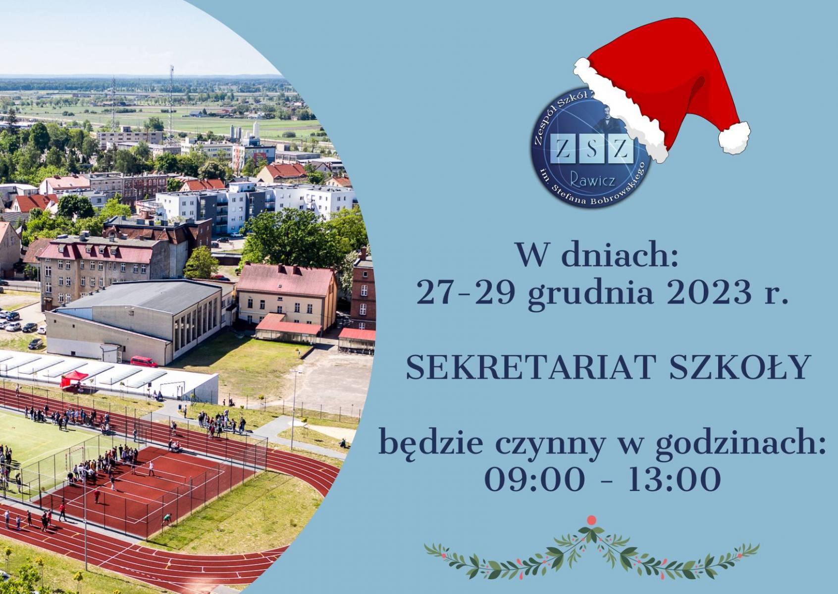 Godziny pracy sekretariatu szkoły - 27-29.12.2023 r.