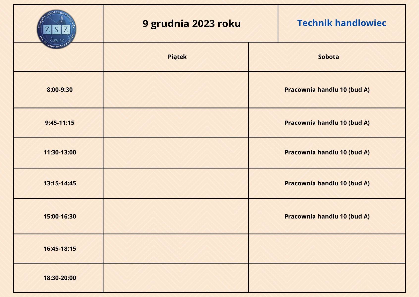 Plan zjazdu BS II - technik handlowiec - 9.12.2023 r. 