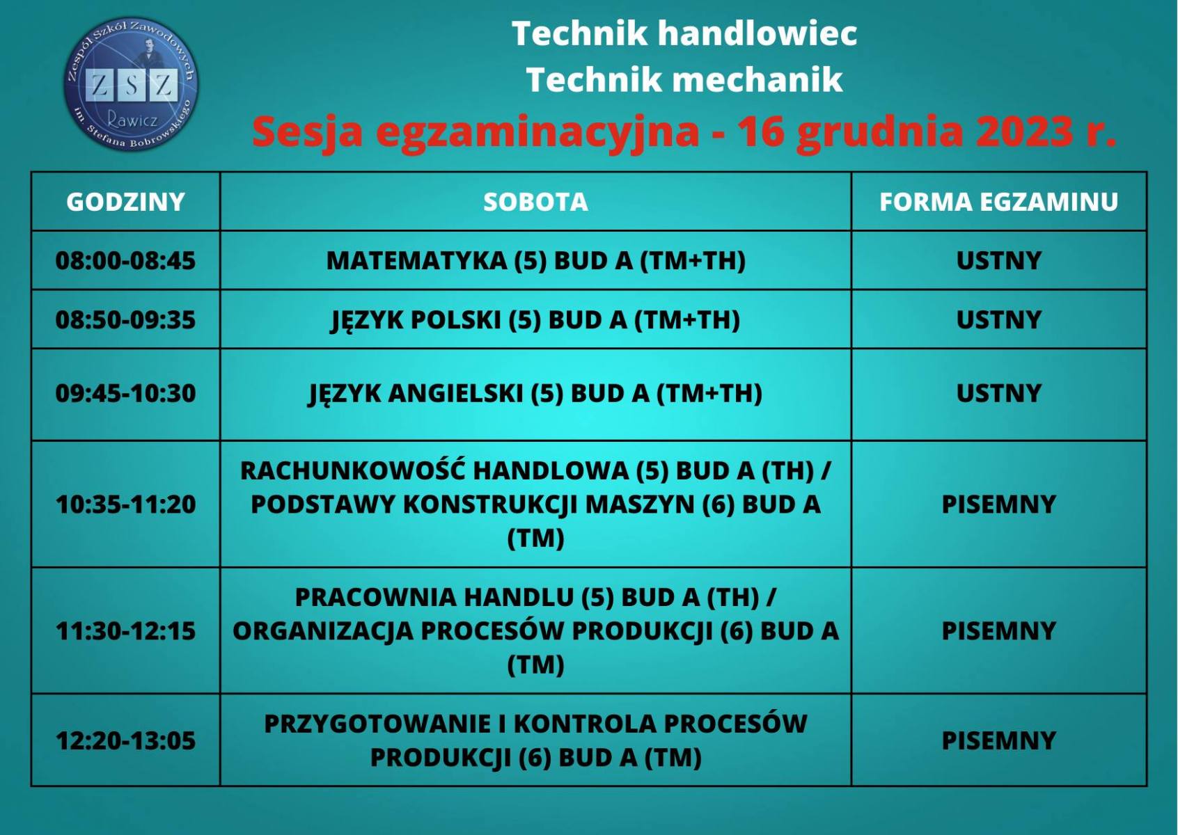 Zimowa sesja egzaminacyjna - BS II - 16.12.2023 r.