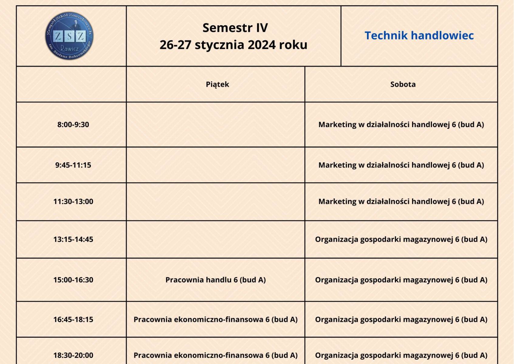 Plan zjazdu BS II - 26-27.01.2024 r. - technik handlowiec