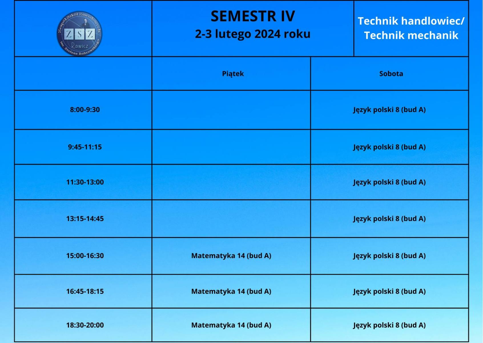 Plan zajęć BS II - 2-3.02.2024 r.