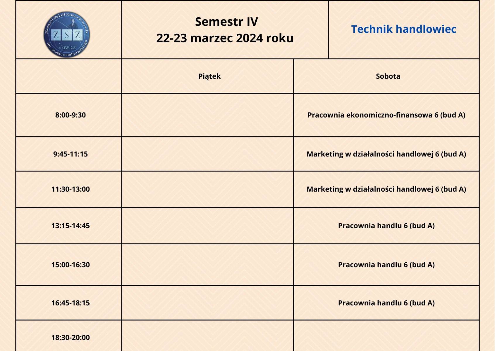 Plan zjazdu BS II - technik handlowiec -22-23.03.2024 r. 