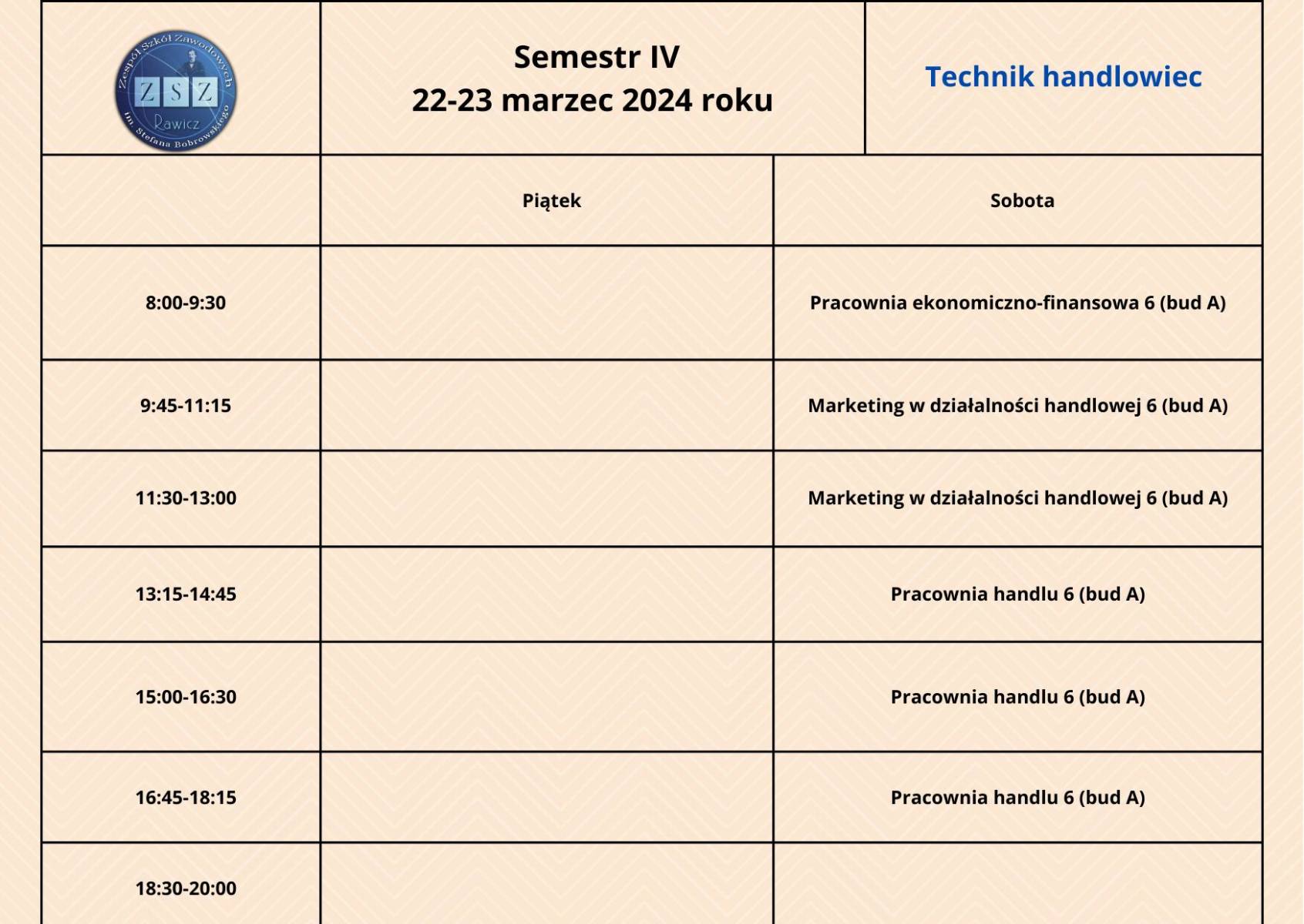 Plan zjazdu BS II - technik handlowiec -22-23.03.2024 r. 