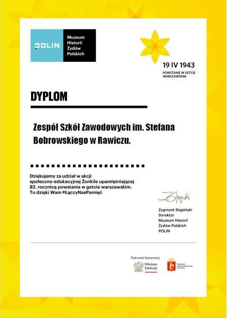 dyplom - Akcja „Żonkile” w Zespole Szkół Zawodowych w Rawiczu