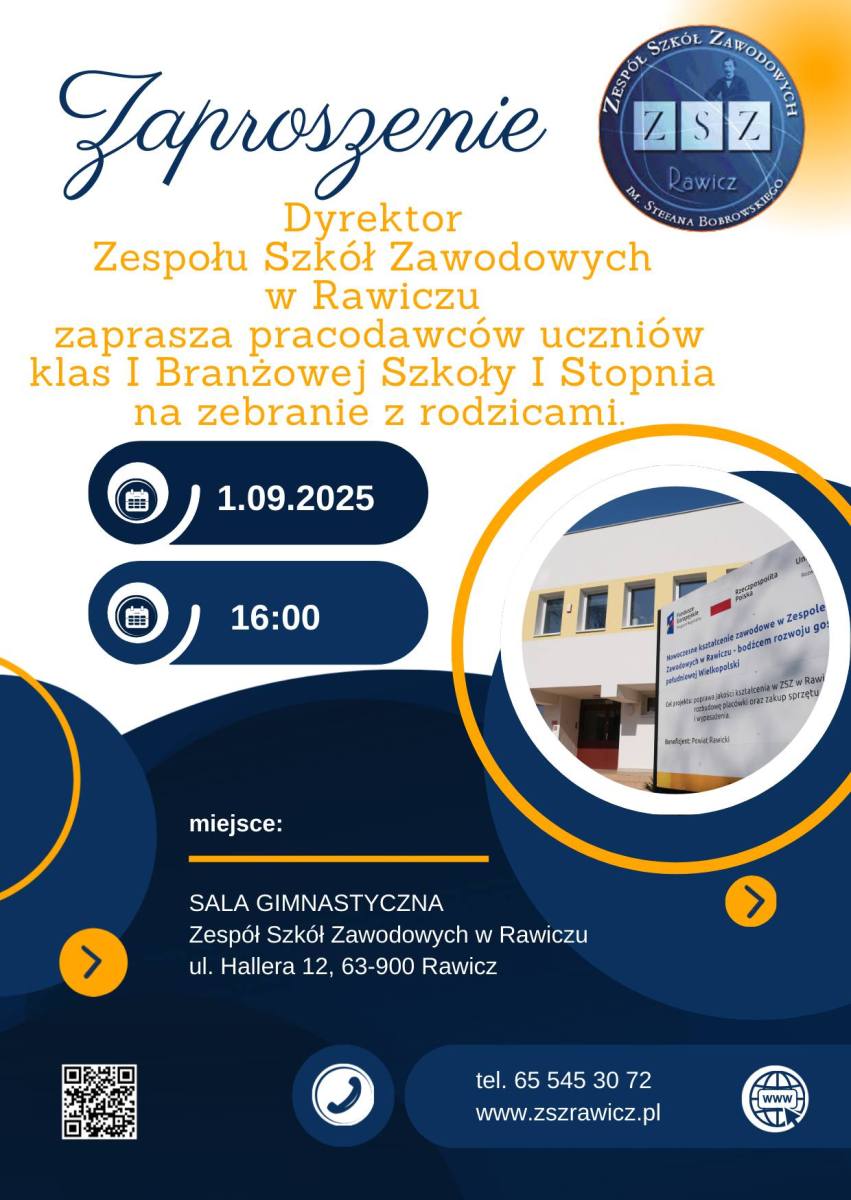 Zaproszenie na zebranie z rodzicami dla pracodawców - 1.09.2025