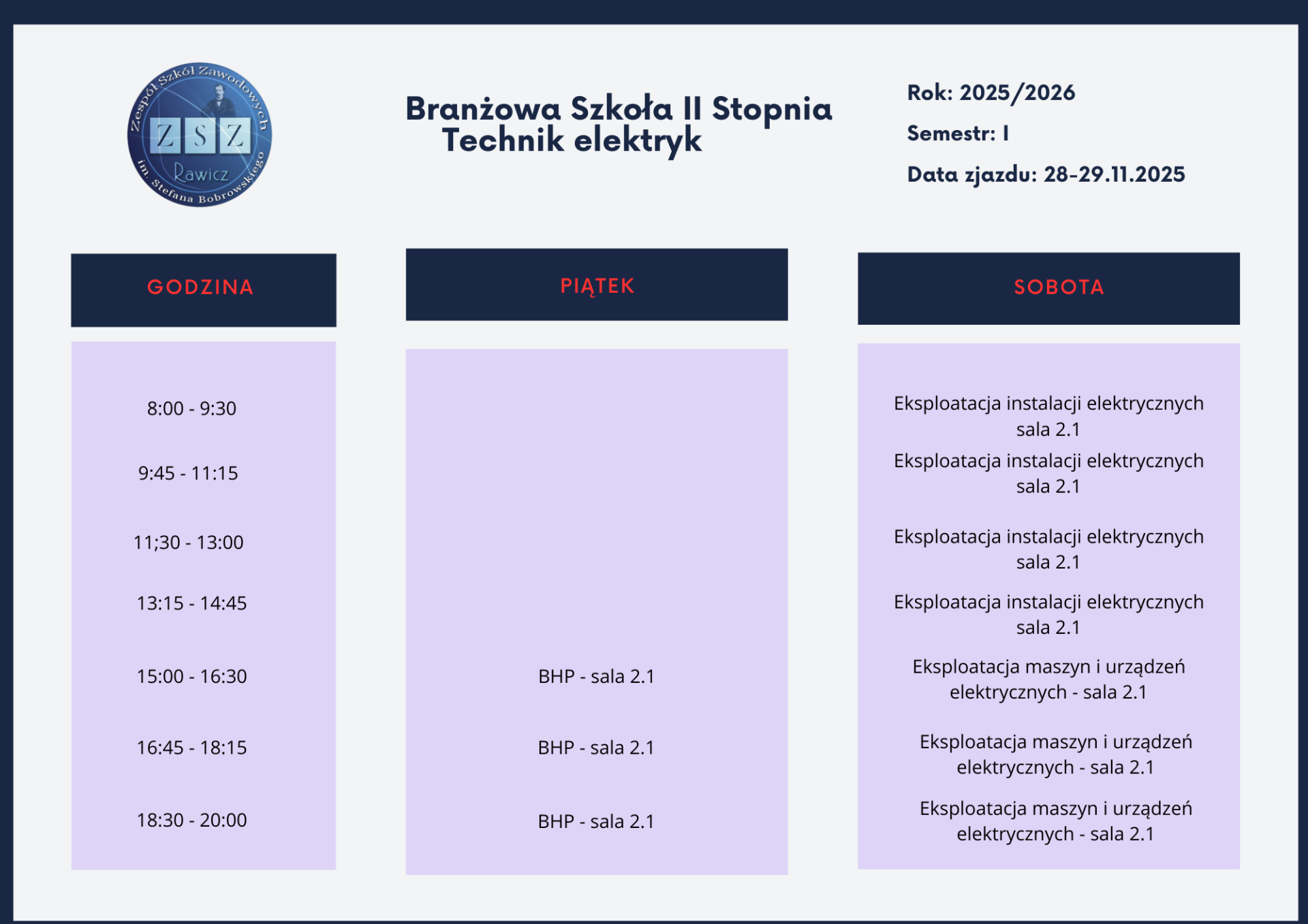 Plan dla Szkoły Branżowej 2 Stopnia - zjazd 12