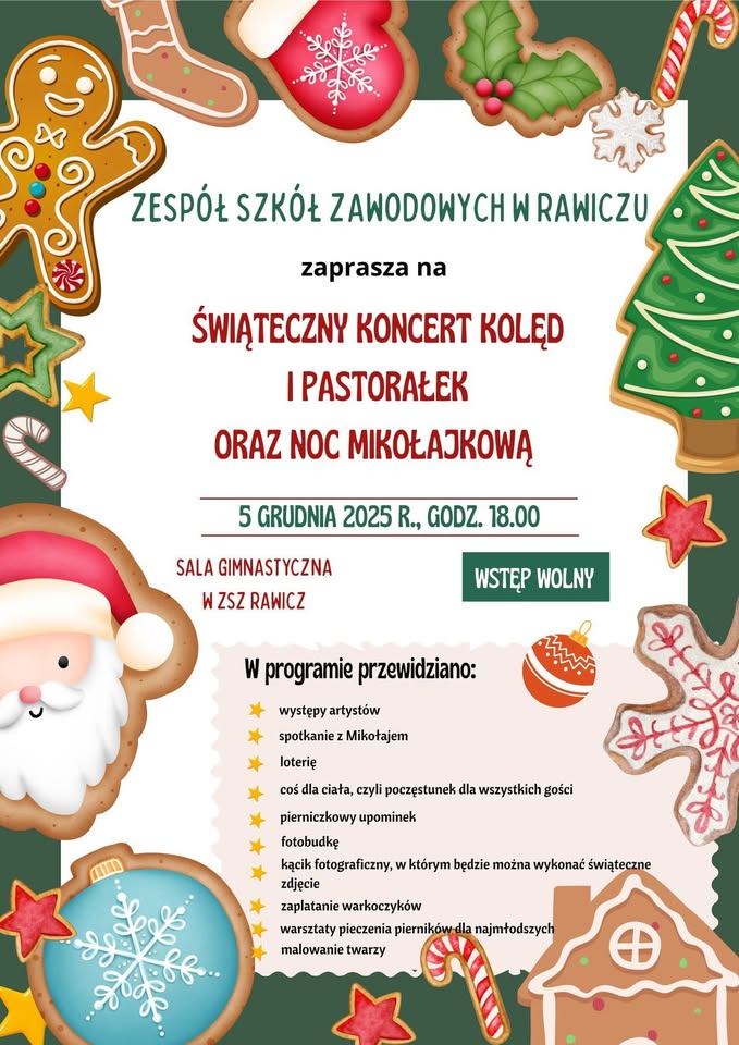 Plakat Świąteczny Koncert oraz Noc Mikołajkowa