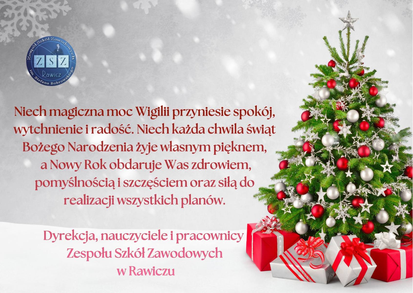 życzenia świąteczne od pracowników ZSZ w Rawiczu