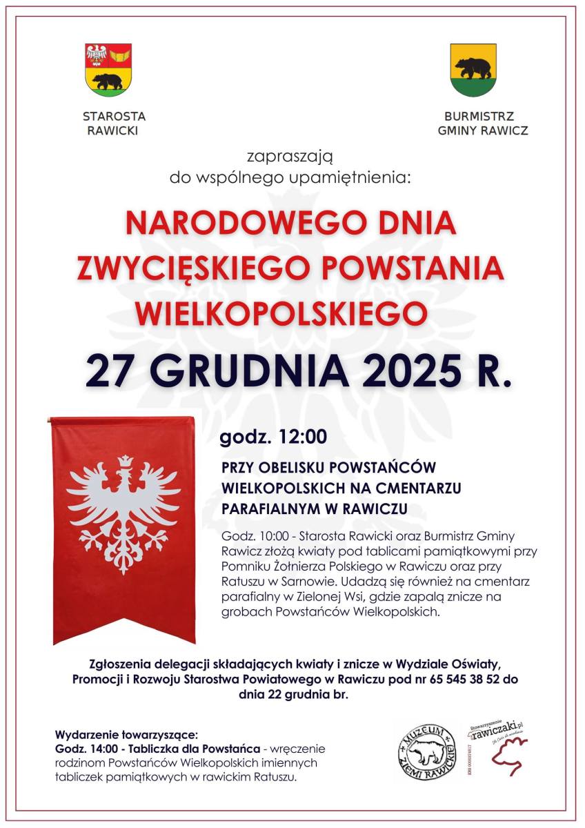 Narodowy Dzień Zwycięskiego Powstania Wielkopolskiego plakat zaproszenie na obchody