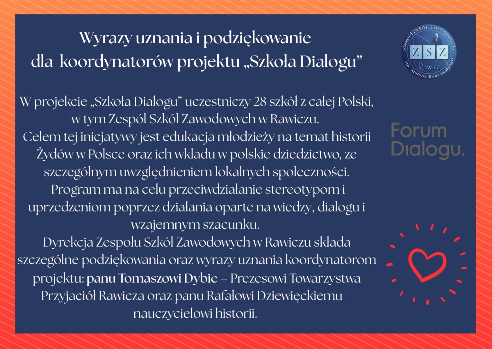 Podziękowania dla koordynatorów projektu "Szkoła Dialogu"