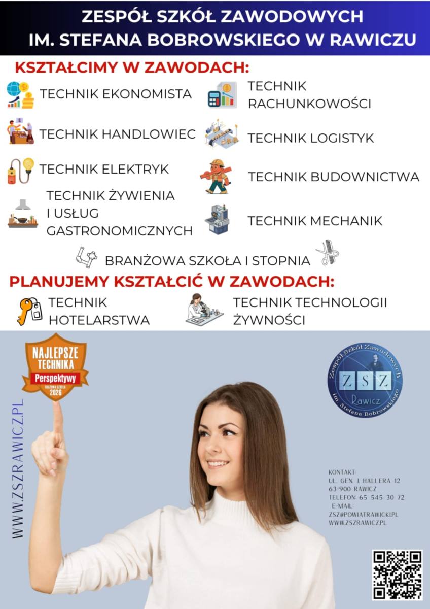 Plakat Kierunki kształcenia w ZSZ Rawicz