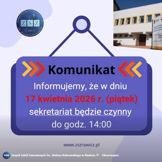 Komunikat o godzinach urzędowania sekretariatu w piątek 17.04