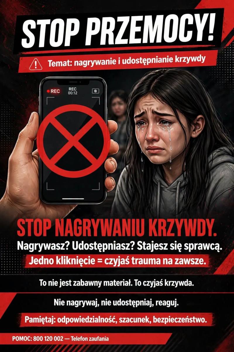 W naszej szkole mówimy głośne NIE przemocy w każdej formie. plakat